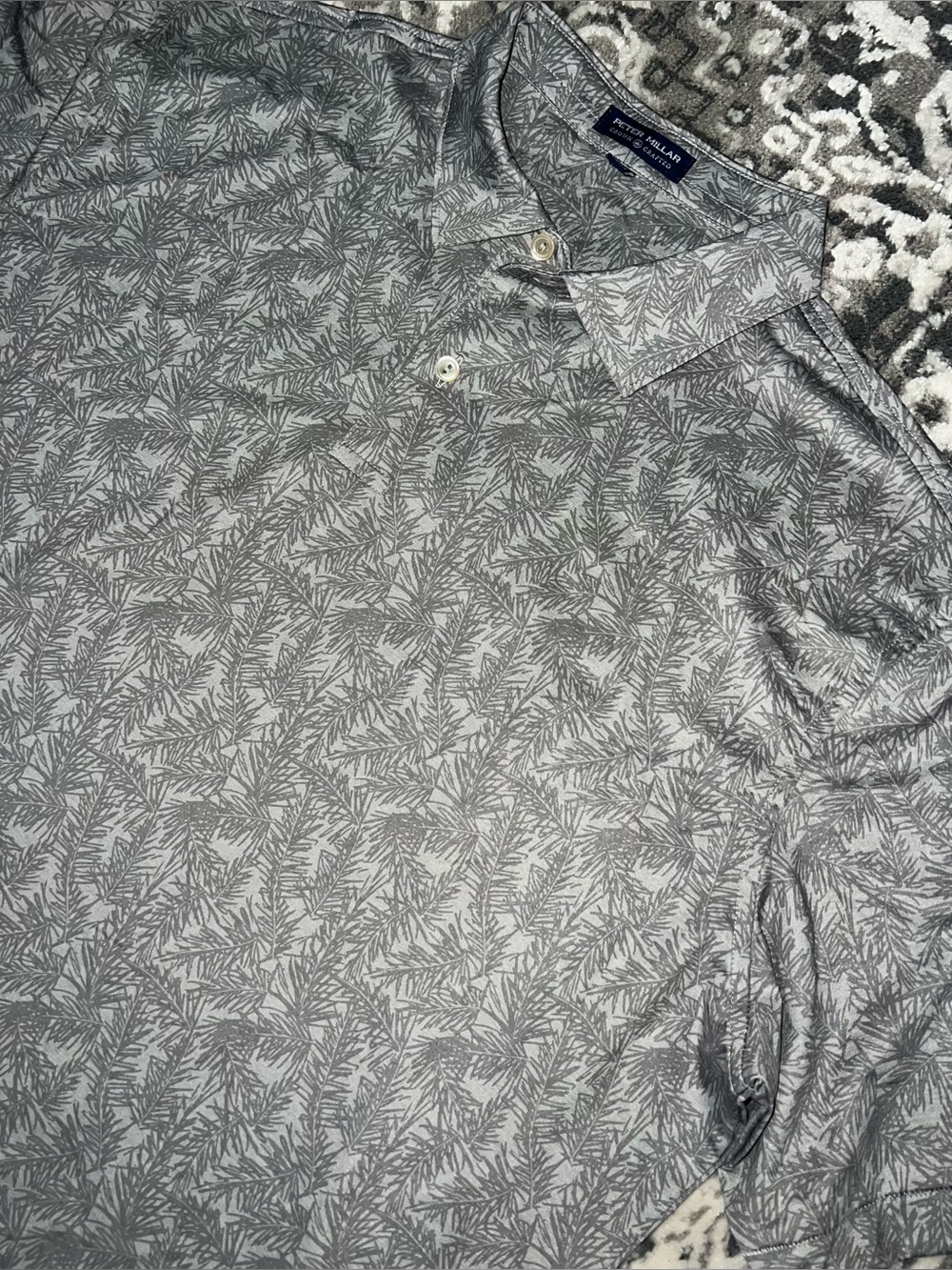 Peter Millar Men’s Light Gray Palm summer gray Printed Polo Shirt